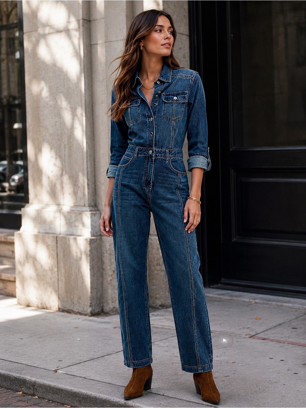 Karen Millen Denim Boiler Jumpsuit Size 6 Straight Tapered Leg Med Blue NWT